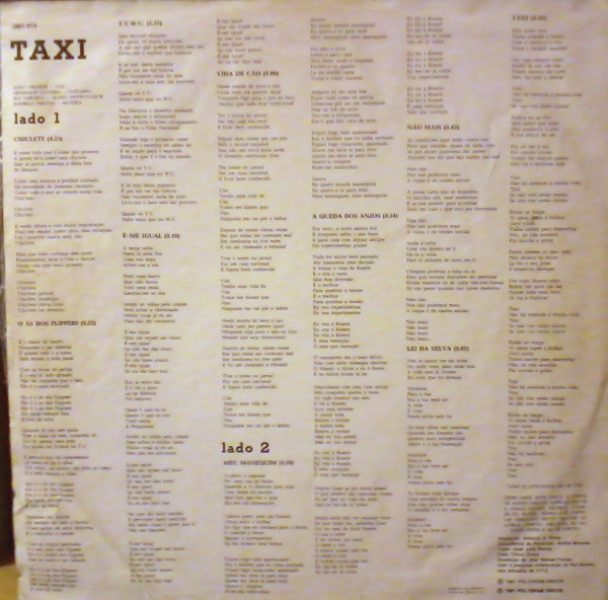 Interior do álbum TAXI (Polydor, 1981)