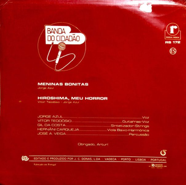 Contra-capa do single “Meninas Bonitas & Hiroxima, meu Horror”, 1982. Cortesia: André Carneiro
